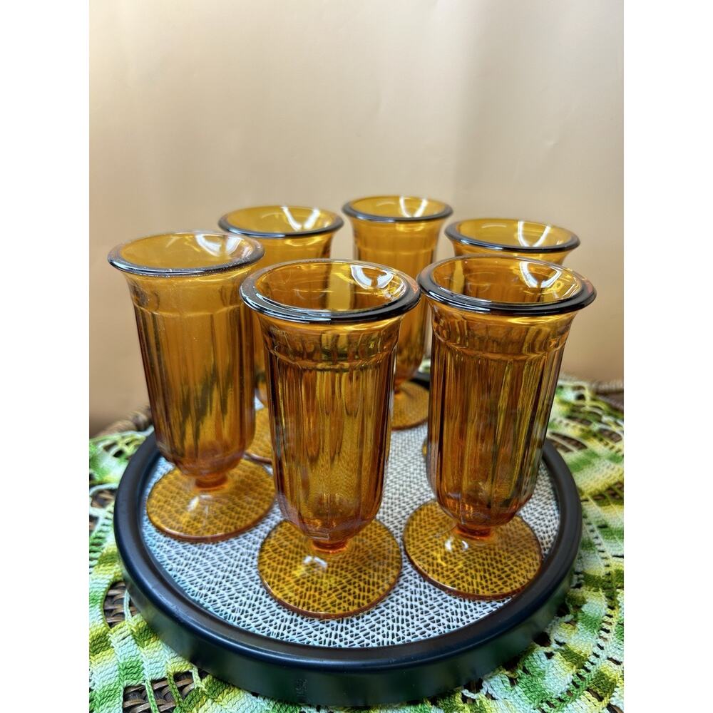 Indiana Glass Parfait Glasses Ribbed Set/9 Vintage 5.25”